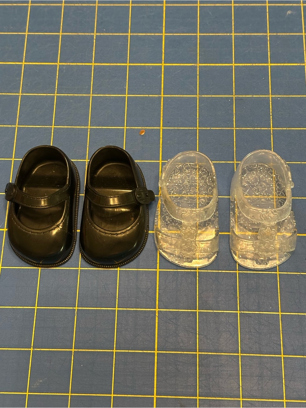 Kids Doll Shoe Pack Black Mary Jane’s and Clear Glitter Sandals